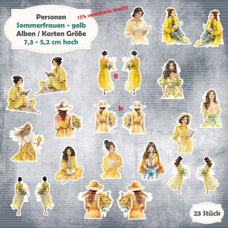Sommerfrauen - gelb - 210g - Alben / Kartengröße - 23 Stanzteile - Die Cuts