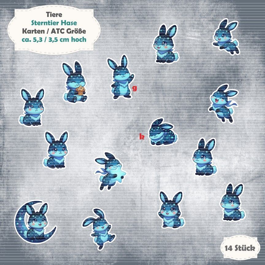 Sterntier Hase - 210g - Karten / ATC Größe - 14 Stanzteile - Die Cuts Sterntier Hase - 210g - Karten / ATC Größe - 14 Stanzteile - Die Cuts