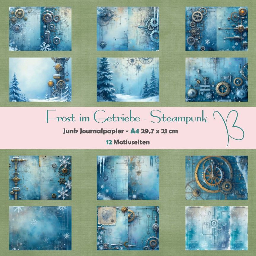 Frost im Getriebe - Steampunk - Junk Journal Seiten - A4 - 12 Seiten Frost im Getriebe - Steampunk - Junk Journal Seiten - A4 - 12 Seiten