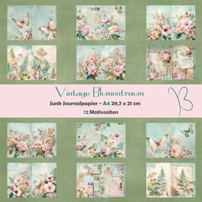 Vintage Blumentraum A4 - Junk Journal Seiten - 12 Seiten Vintage Blumentraum A4 - Junk Journal Seiten - 12 Seiten
