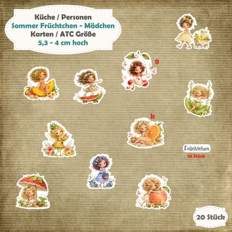 Sommer Früchtchen - Mädchen - 210g - Karten / ATC Größe - 20 Stanzteile - Die Cuts