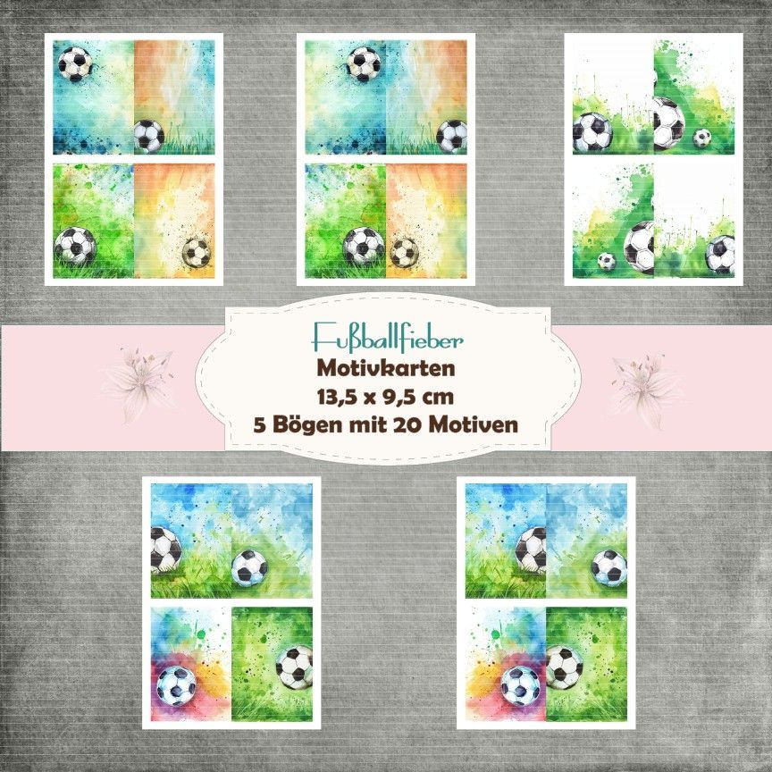 Fußballfieber - Kartenset - 160g - 9,5 x 13,5 cm - 20 Motive - 5 Bögen