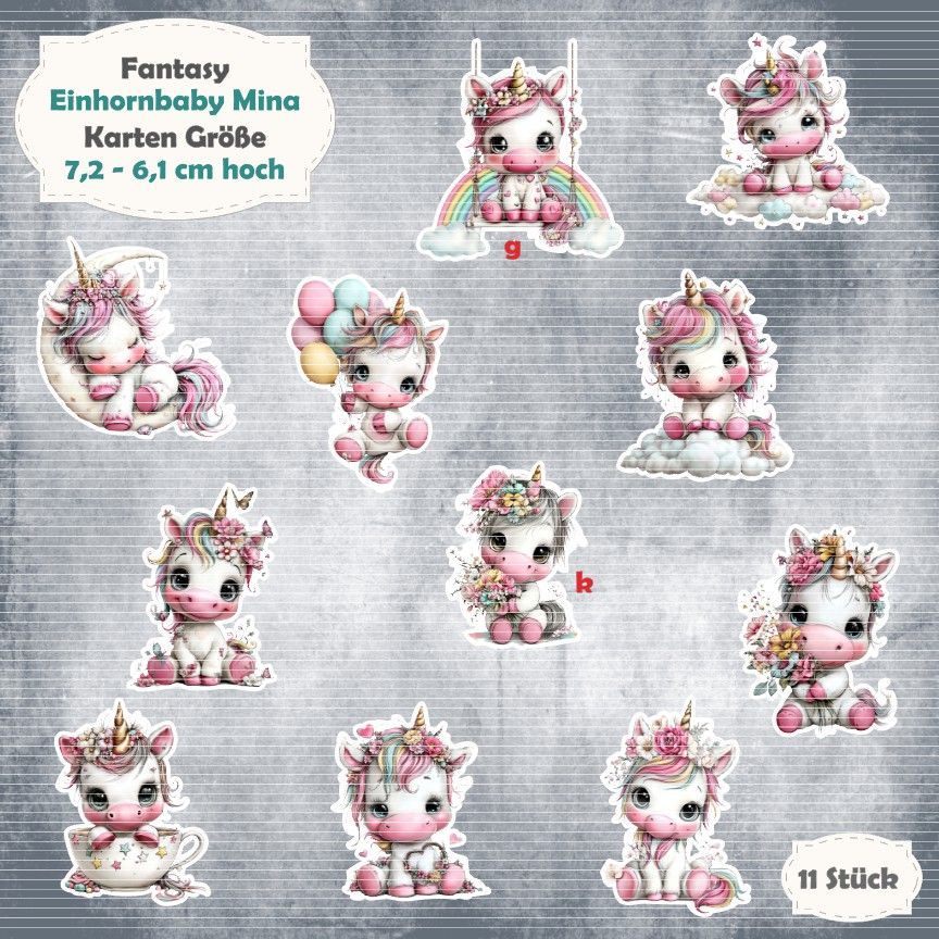 Einhornbaby Mina - Karten - 300g - Karten - Größe - 11 Stanzteile - Die Cut
