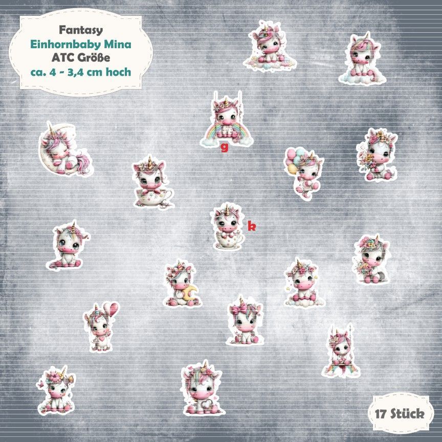 Einhornbaby Mina - ATC- 210g - ATC - Größe - 17 Stanzteile - Die Cut Einhornbaby Mina - ATC- 210g - ATC - Größe - 17 Stanzteile - Die Cut