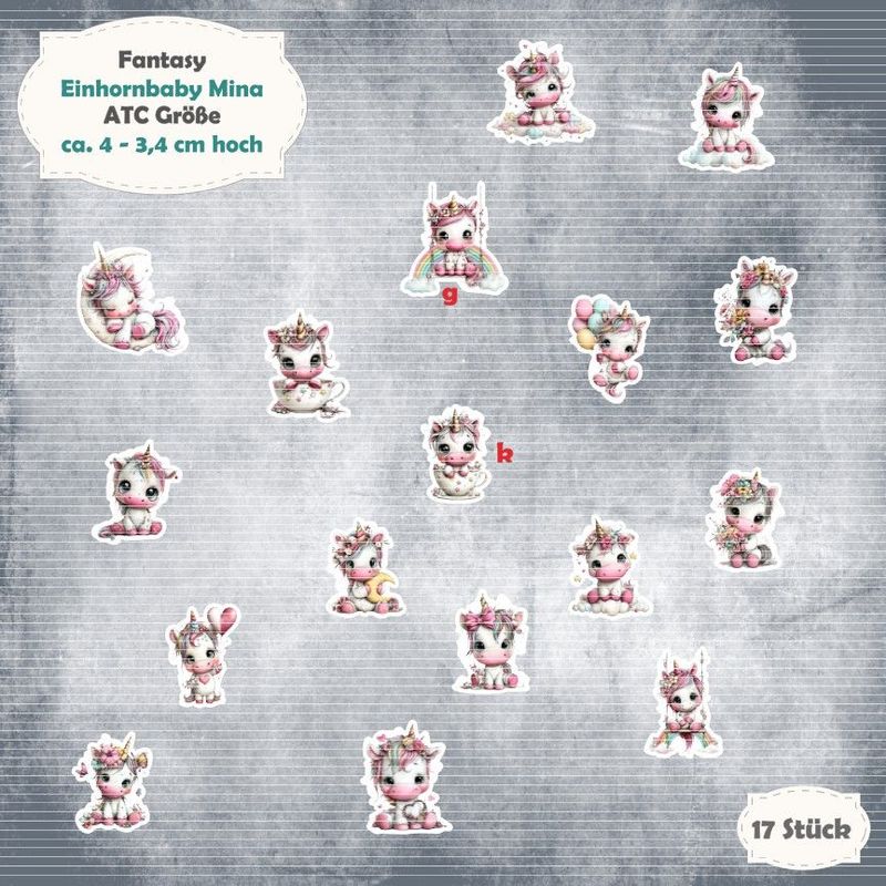 Einhornbaby Mina - ATC- 210g - ATC - Größe - 17 Stanzteile - Die Cut