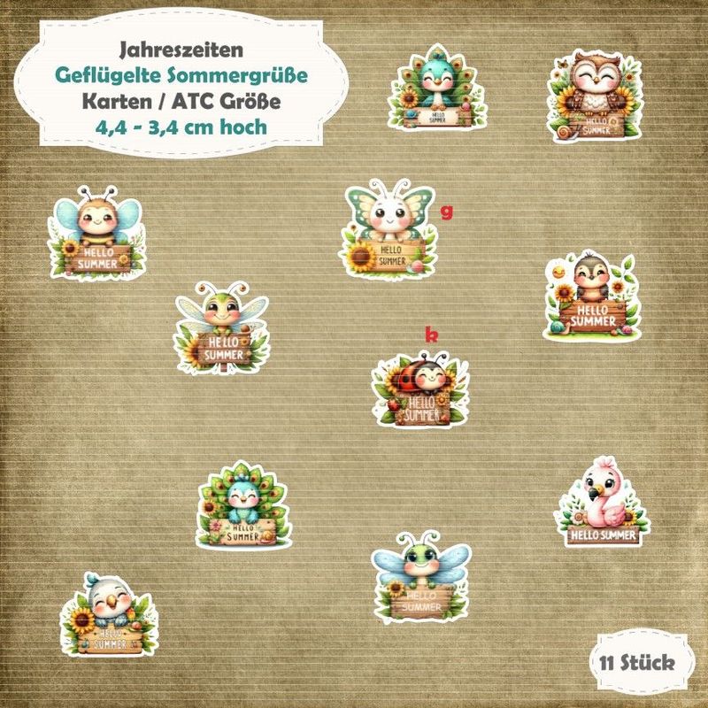Geflügelte Sommergrüße - 210g - Karten / ATC Größe - 11 Stanzteile - Die Cuts