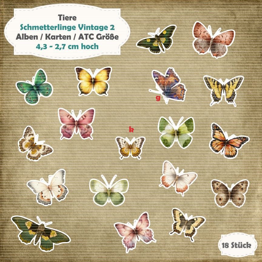 Schmetterlinge Vintage 2 - 210g - Alben / Kartengröße - 18 Stanzteile - Die Cuts