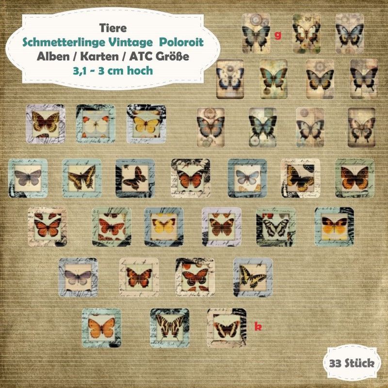 Vintage Schmetterlinge Poloroit - 210g - Alben / Kartengröße - 33 Stanzteile - Die Cuts