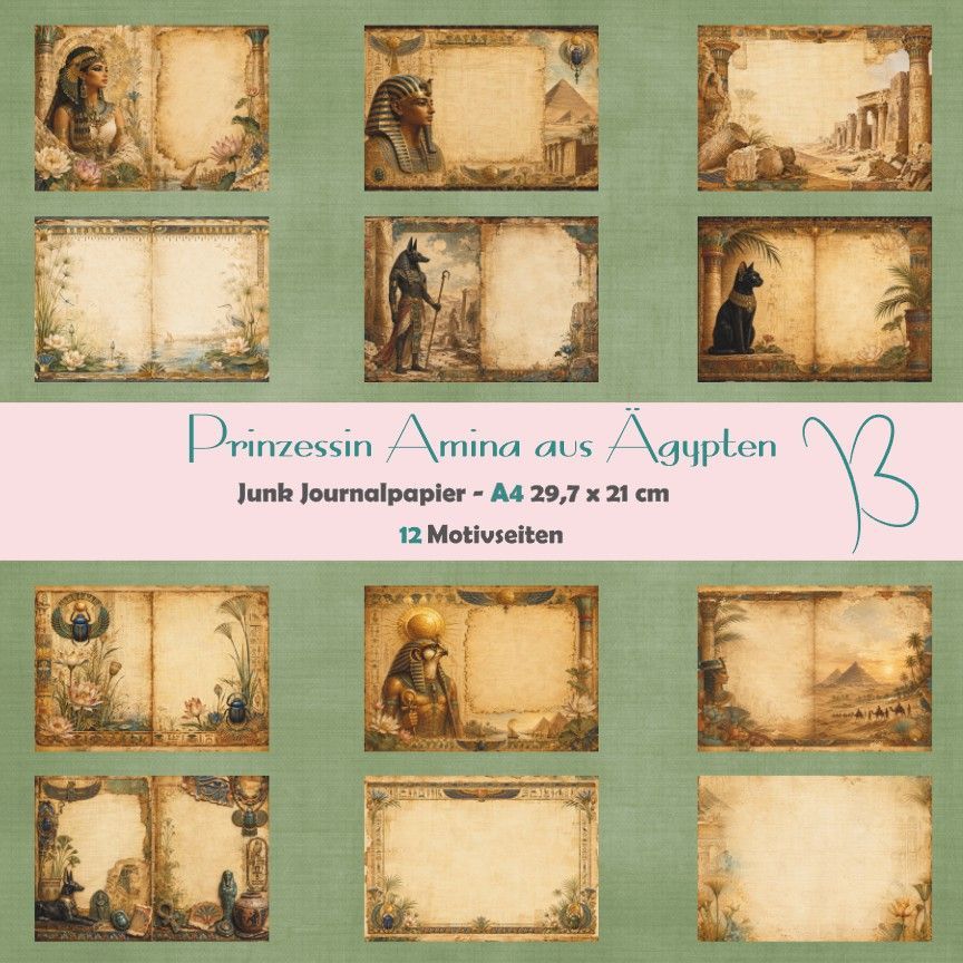 Prinzessin Amina aus Ägypten - A4 - Junk Journal Papier - quer - 12 Seiten Prinzessin Amina aus Ägypten - A4 - Junk Journal Papier - quer - 12 Seiten