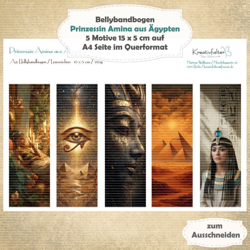 Prinzessin Amina aus Ägypten - Bellybandbogen - Lesezeichen - A4 quer - 1 Seite mit 5 Motiven Prinzessin Amina aus Ägypten - Bellybandbogen - Lesezeichen - A4 quer - 1 Seite mit 5 Motiven
