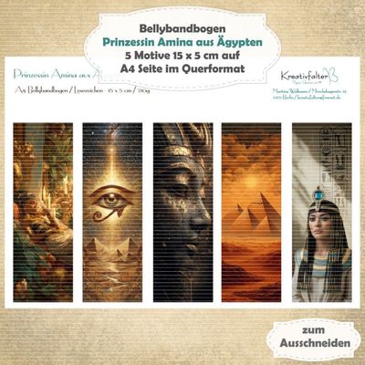 Prinzessin Amina aus Ägypten - Bellybandbogen - Lesezeichen - A4 quer - 1 Seite mit 5 Motiven Prinzessin Amina aus Ägypten - Bellybandbogen - Lesezeichen - A4 quer - 1 Seite mit 5 Motiven
