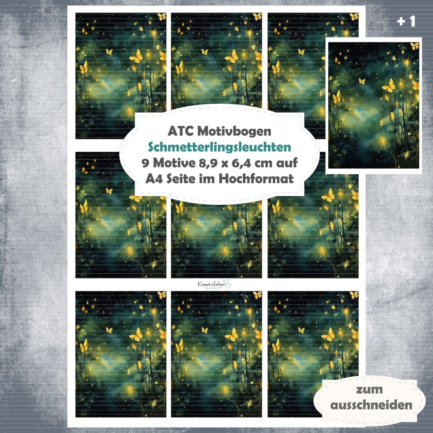 Schmetterlingsleuchten - ATC Motivbogen - A4 Querformat - 1 Seite mit 9 Motiven Schmetterlingsleuchten - ATC Motivbogen - A4 Querformat - 1 Seite mit 9 Motiven