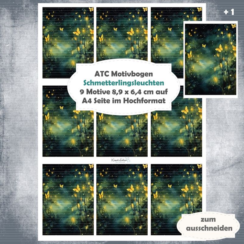Schmetterlingsleuchten - ATC Motivbogen - A4 Querformat - 1 Seite mit 9 Motiven Schmetterlingsleuchten - ATC Motivbogen - A4 Querformat - 1 Seite mit 9 Motiven