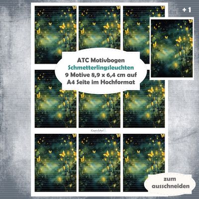 Schmetterlingsleuchten - ATC Motivbogen - A4 Querformat - 1 Seite mit 9 Motiven