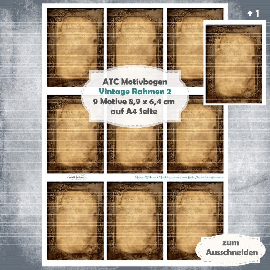 Vintage Rahmen 2  - ATC Motivbogen - A4 - 1 Seite mit 9 Motiven