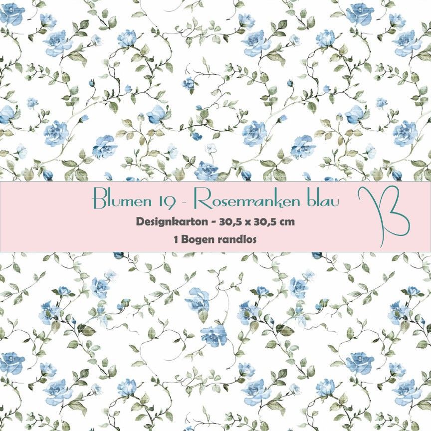 Blumen 19 - Rosenranken blau - Designkarton - 30,5 x 30,5 cm - randlos - 1 Bogen