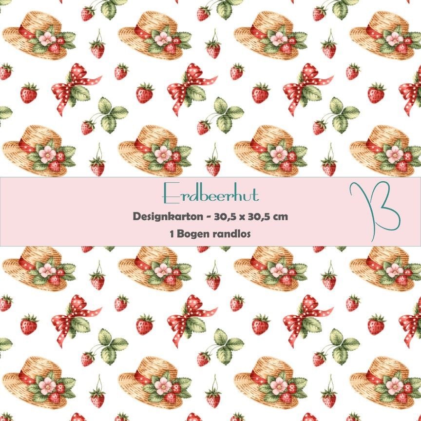 Erdbeerhut - Designkarton - 30,5 x 30,5 cm - randlos - 1 Bogen