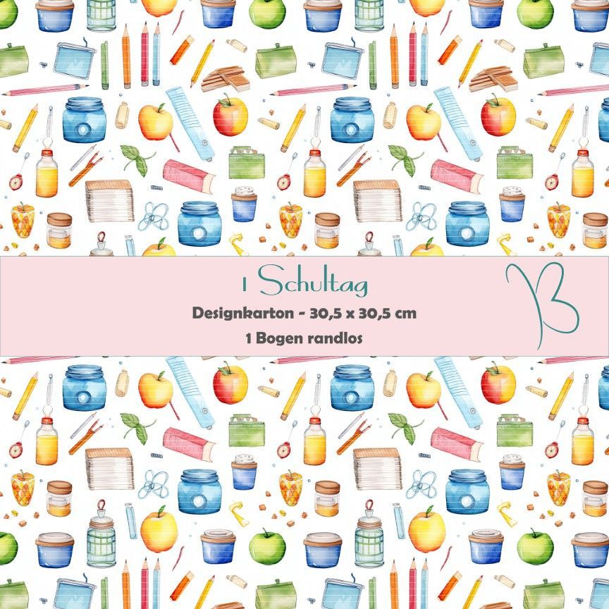 1 Schultag - Designkarton - 30,5 x 30,5 cm - randlos - 1 Bogen