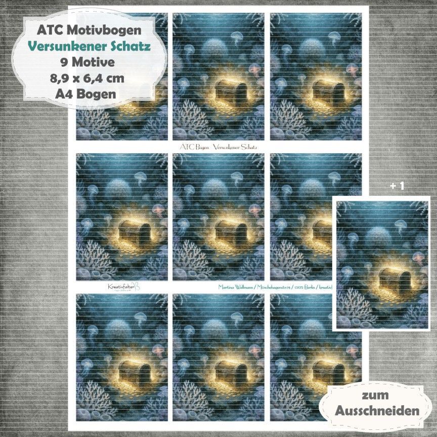 Versunkener Schatz - ATC Motivbogen - A4 - 1 Seite mit 9 Motiven Versunkener Schatz - ATC Motivbogen - A4 - 1 Seite mit 9 Motiven