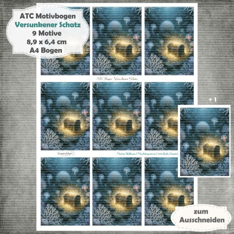 Versunkener Schatz - ATC Motivbogen - A4 - 1 Seite mit 9 Motiven Versunkener Schatz - ATC Motivbogen - A4 - 1 Seite mit 9 Motiven