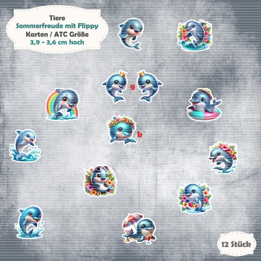 Sommerfreude mit Flippy - Delphine - 210g - Karten / ATC Größe - 13 Stanzteile - Die Cuts Sommerfreude mit Flippy - Delphine - 210g - Karten / ATC Größe - 13 Stanzteile - Die Cuts