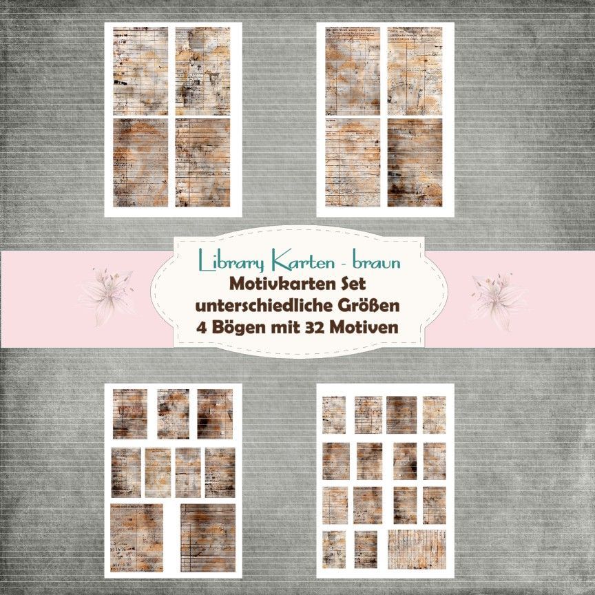 Library Karten - braun - Motivkarten Set - 160g - 32 Motive - 4 Bögen Library Karten - braun - Motivkarten Set - 160g - 32 Motive - 4 Bögen