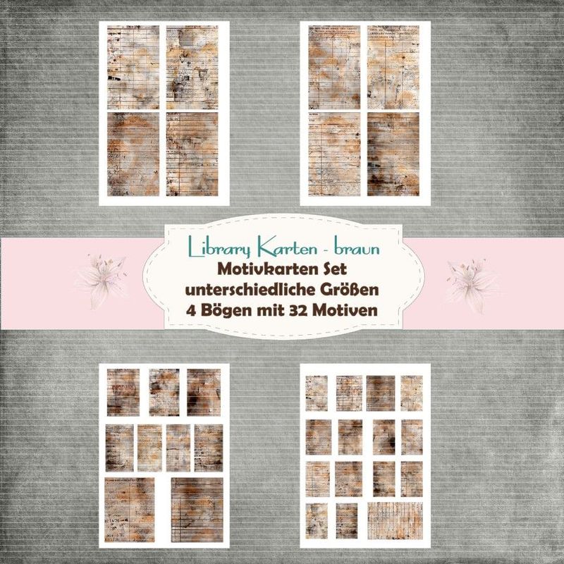 Library Karten - braun - Motivkarten Set - 160g - 32 Motive - 4 Bögen Library Karten - braun - Motivkarten Set - 160g - 32 Motive - 4 Bögen