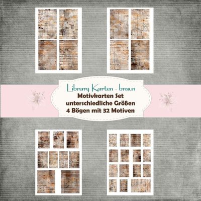 Library Karten - braun - Motivkarten Set - 160g - 32 Motive - 4 Bögen Library Karten - braun - Motivkarten Set - 160g - 32 Motive - 4 Bögen