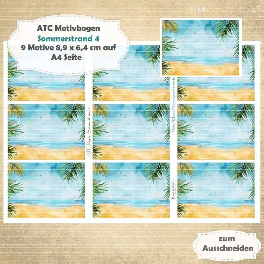 Sommerstrand 4 - ATC Motivbogen - A4 - 1 Seite mit 9 Motiven Sommerstrand 4 - ATC Motivbogen - A4 - 1 Seite mit 9 Motiven