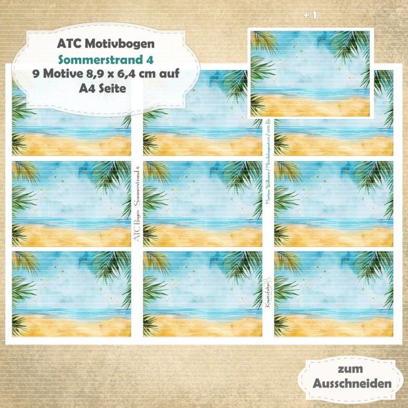 Sommerstrand 4 - ATC Motivbogen - A4 - 1 Seite mit 9 Motiven Sommerstrand 4 - ATC Motivbogen - A4 - 1 Seite mit 9 Motiven