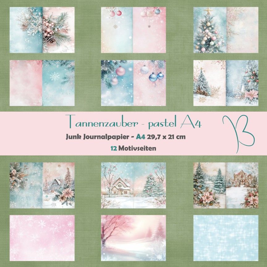 Tannenzauber - pastel - A4 - Junk Journal Seiten - 12 Seiten Tannenzauber - pastel - A4 - Junk Journal Seiten - 12 Seiten