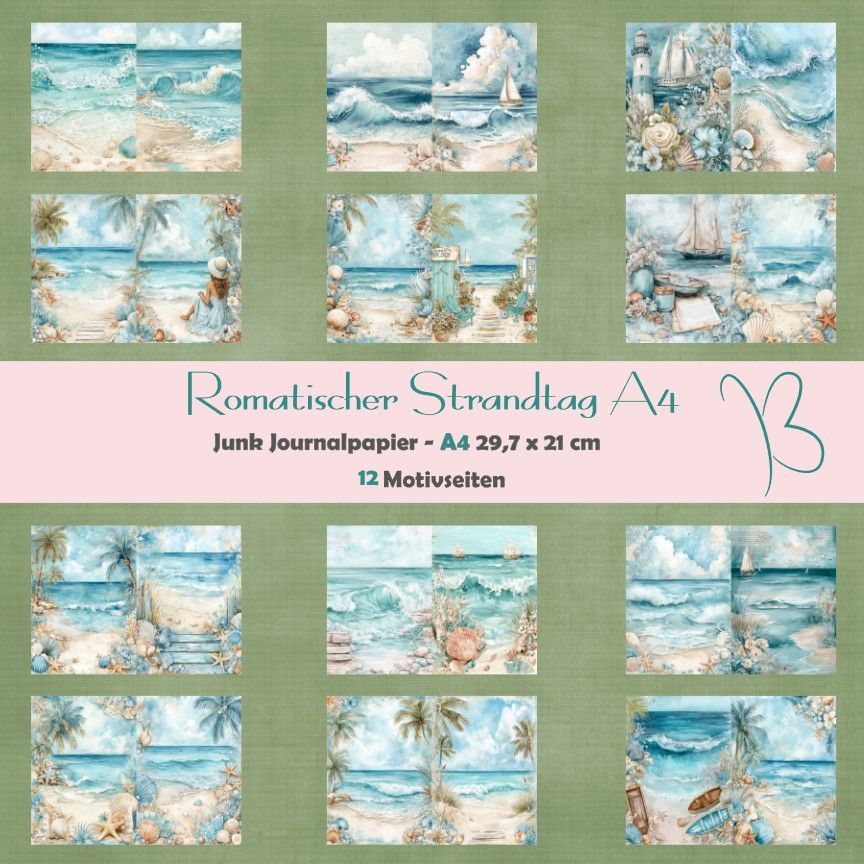 Romatischer Strandtag A4 - Junk Journal Seiten - 12 Seiten Romatischer Strandtag A4 - Junk Journal Seiten - 12 Seiten
