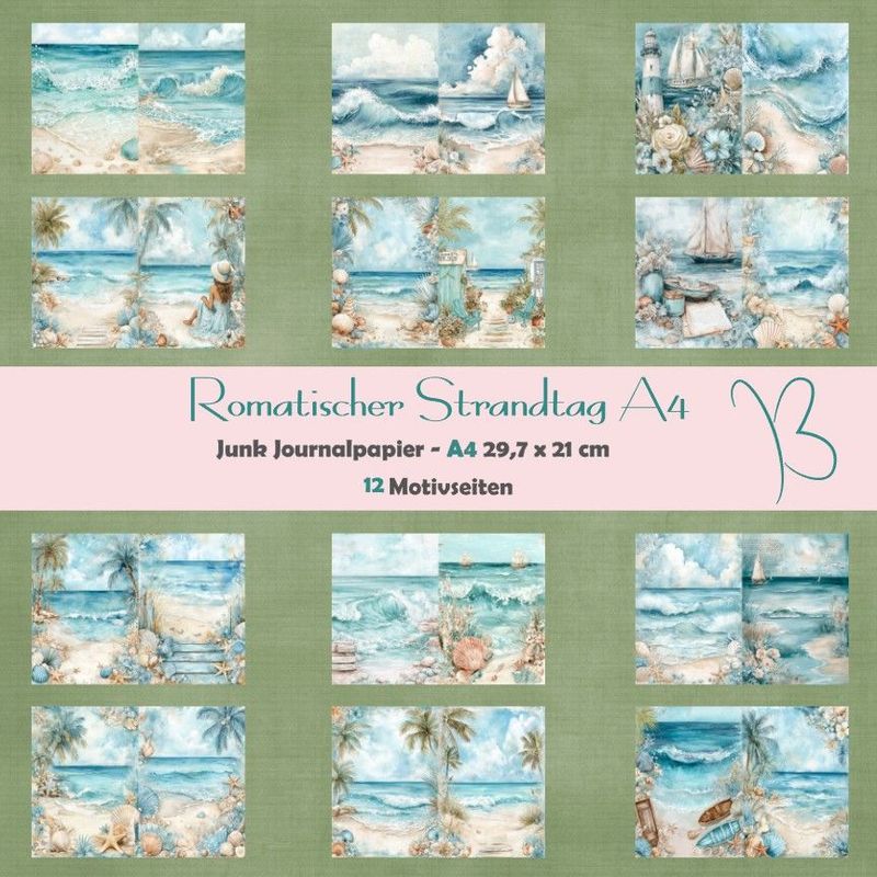 Romatischer Strandtag A4 - Junk Journal Seiten - 12 Seiten Romatischer Strandtag A4 - Junk Journal Seiten - 12 Seiten