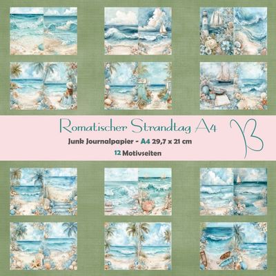 Romatischer Strandtag A4 -  Junk Journal Seiten - 12 Seiten