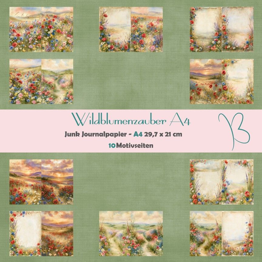 Wildblumenzauber - A4 - Junk Journal Seiten - 12 Seiten Wildblumenzauber - A4 - Junk Journal Seiten - 12 Seiten