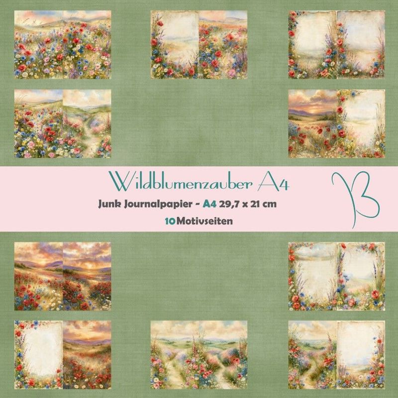 Wildblumenzauber - A4 - Junk Journal Seiten - 12 Seiten Wildblumenzauber - A4 - Junk Journal Seiten - 12 Seiten