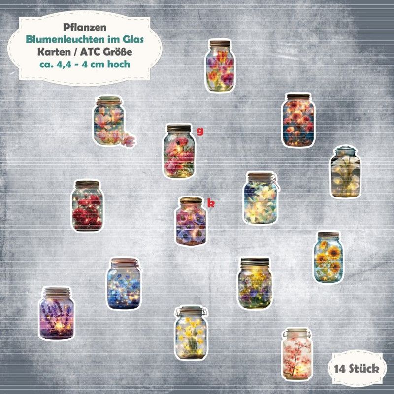 Blumenleuchten im Glas - 210g - Karte / ATC Größe - 14 Teile - Die Cuts Blumenleuchten im Glas - 210g - Karte / ATC Größe - 14 Teile - Die Cuts