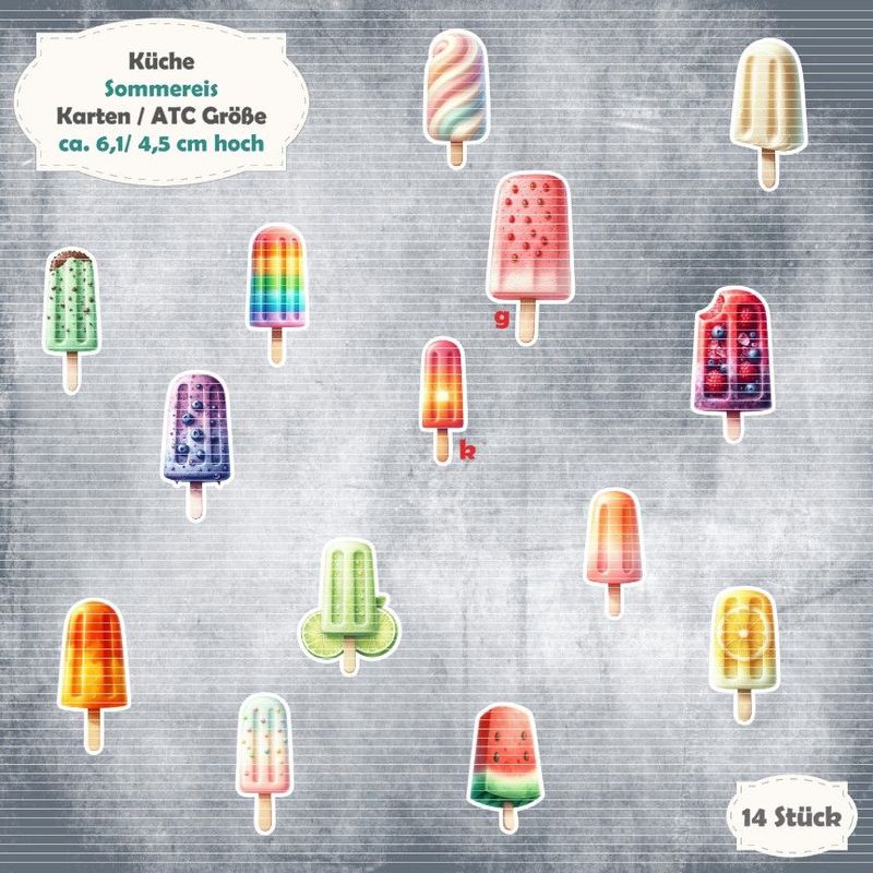 Sommereis - 210g - Karten / ATC Größe - 14 Stanzteile - Die Cuts