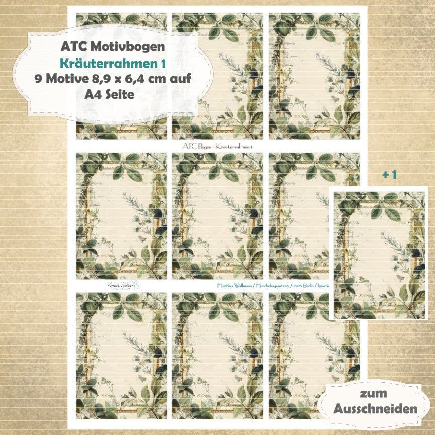 Kräuterrahmen 1 - ATC Motivbogen - A4 - 1 Seite mit 9 Motiven Kräuterrahmen 1 - ATC Motivbogen - A4 - 1 Seite mit 9 Motiven