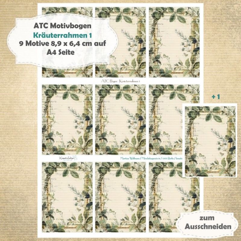 Kräuterrahmen 1 - ATC Motivbogen - A4 - 1 Seite mit 9 Motiven Kräuterrahmen 1 - ATC Motivbogen - A4 - 1 Seite mit 9 Motiven