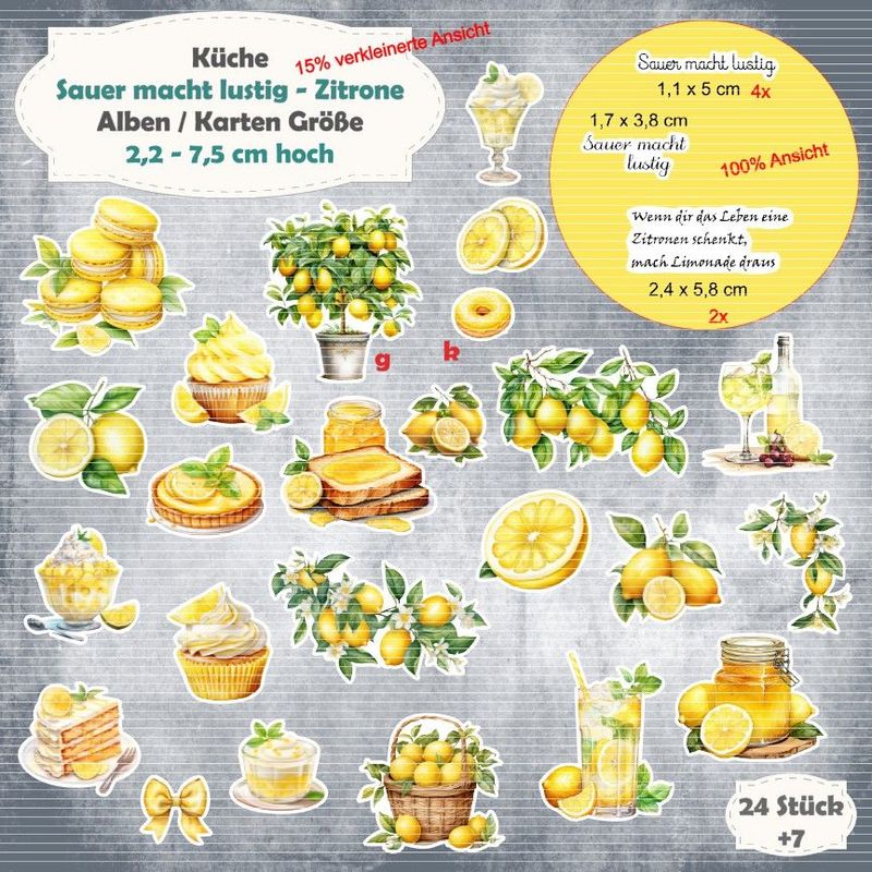 Sauer macht lustig - Zitrone - 210g - Album / Karte / ATC Größe - 24 + 7 Stanzteile - Die Cuts