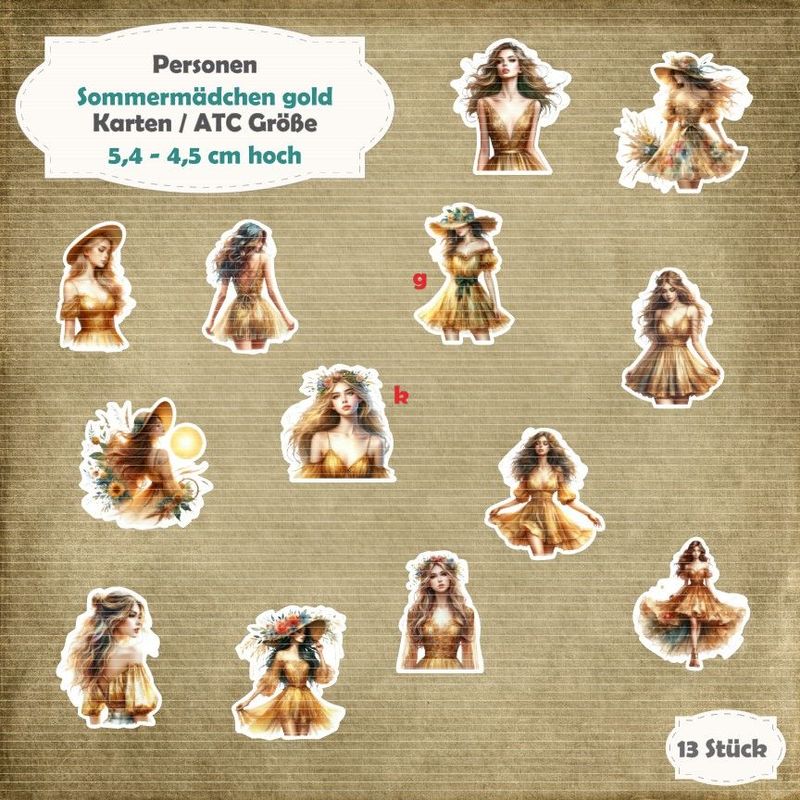 Sommermädchen gold - 210g - Alben / Kartengröße - 13 Stanzteile - Die Cuts Sommermädchen gold - 210g - Alben / Kartengröße - 13 Stanzteile - Die Cuts
