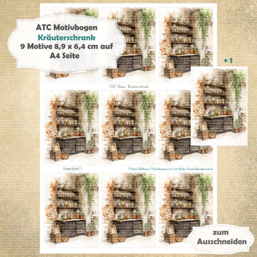 Kräuterschrank - ATC Motivbogen - A4 - 1 Seite mit 9 Motiven Kräuterschrank - ATC Motivbogen - A4 - 1 Seite mit 9 Motiven
