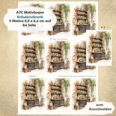 Kräuterschrank - ATC Motivbogen - A4 - 1 Seite mit 9 Motiven Kräuterschrank - ATC Motivbogen - A4 - 1 Seite mit 9 Motiven