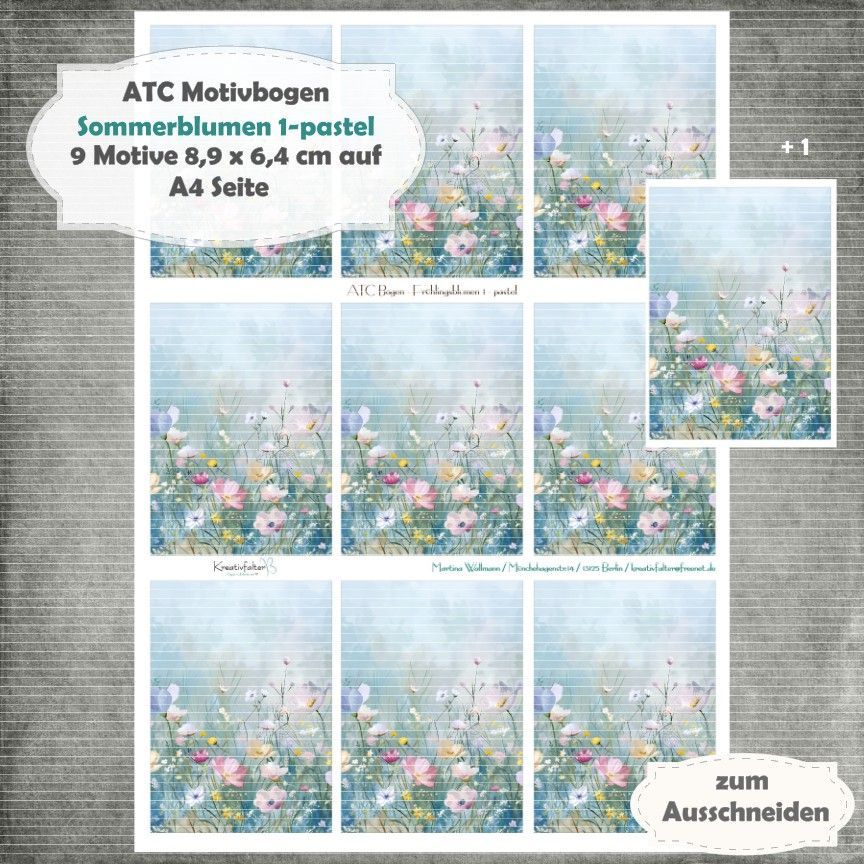 Sommerblumen 1 - pastel - ATC Motivbogen - A4 - 1 Seite mit 9 Motiven Sommerblumen 1 - pastel - ATC Motivbogen - A4 - 1 Seite mit 9 Motiven