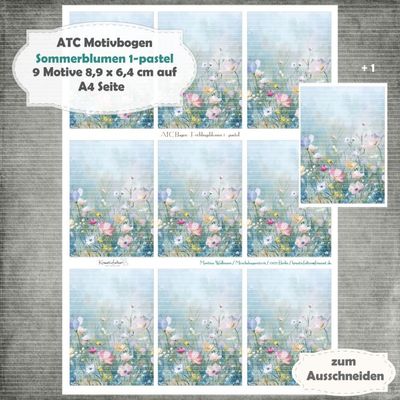 Sommerblumen 1 - pastel - ATC Motivbogen - A4 - 1 Seite mit 9 Motiven Sommerblumen 1 - pastel - ATC Motivbogen - A4 - 1 Seite mit 9 Motiven