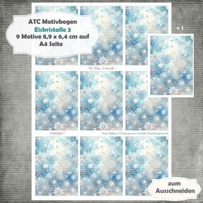 Eiskristalle 3 - ATC Motivbogen - A4 Hochformat - 1 Seite mit 9 Motiven
