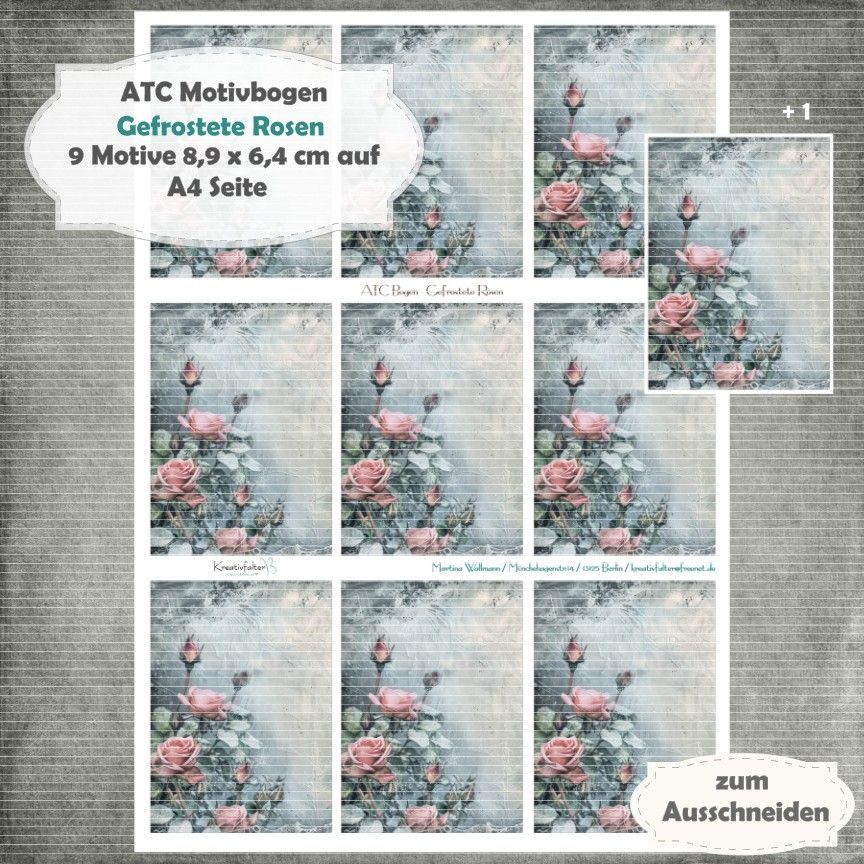 Gefrostete Rosen 1 - ATC Motivbogen - A4 - 1 Seite mit 9 Motiven Gefrostete Rosen 1 - ATC Motivbogen - A4 - 1 Seite mit 9 Motiven