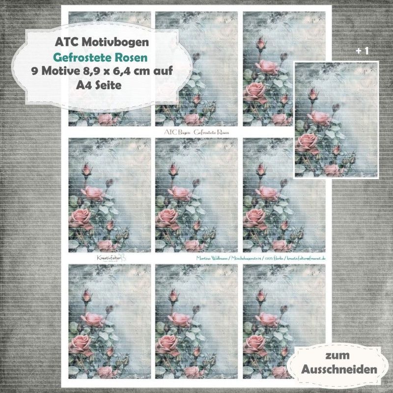 Gefrostete Rosen 1 - ATC Motivbogen - A4 - 1 Seite mit 9 Motiven Gefrostete Rosen 1 - ATC Motivbogen - A4 - 1 Seite mit 9 Motiven