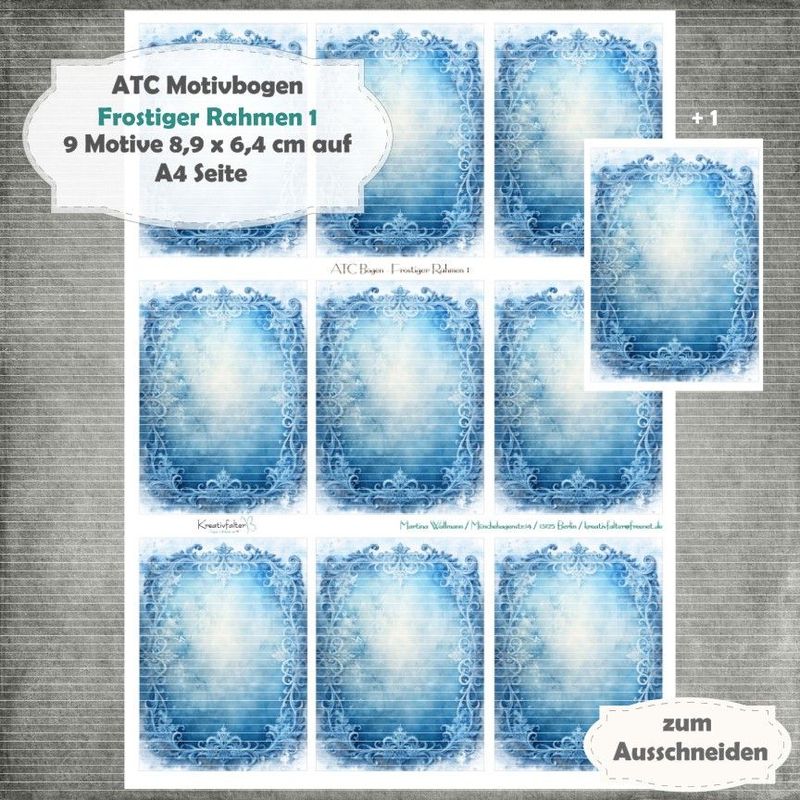 Frostiger Rahmen 1 - ATC Motivbogen - A4 - 1 Seite mit 9 Motiven Frostiger Rahmen 1 - ATC Motivbogen - A4 - 1 Seite mit 9 Motiven